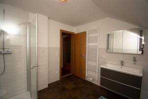 een badkamer met een wastafel en een douche bij Ferienwohnungen Lexahaus in Liesing