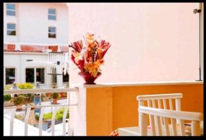 贾迪尼-纳克索斯Casa Vacanze Amici dell' Etna的花瓶坐在阳台顶上