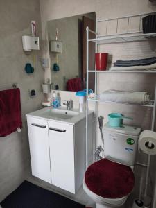 a small bathroom with a toilet and a sink at L'Orchidée de Kénitra in Kenitra