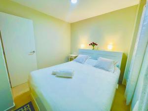 a bedroom with a large white bed with two pillows at MADRID CENTRO in Madrid