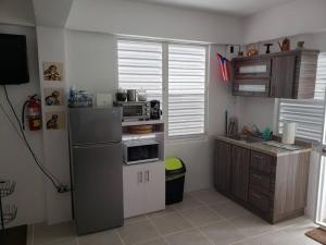 een keuken met een roestvrijstalen koelkast en een aanrecht bij HNG APARTMENT, LINDO LUGAR, VENGA Y LO PASARÁ BIEN in Victoria