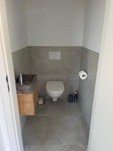 a bathroom with a toilet and a sink at Les Quartiers d'Urbain in Nollevaux +18 photos