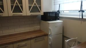 une cuisine avec un réfrigérateur et un micro-ondes dans l'établissement Mieszkanie, à Kołobrzeg