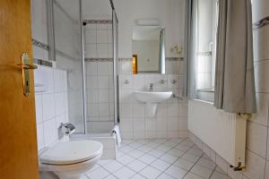 a bathroom with a toilet and a sink at Parkhotel Oybin in Kurort Oybin