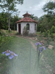カシャンブにあるSítio Porta das Águasの紫花畑の古い建物