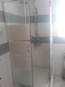 a shower with a glass door in a bathroom at Apartments with a parking space Stinjan, Pula - 14106 in Pula