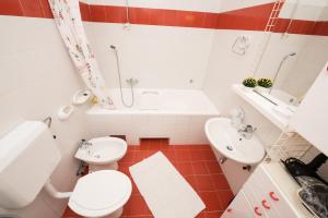 La salle de bains est pourvue de toilettes, d'un lavabo et d'une baignoire. dans l'établissement Apartments with a parking space Icici, Opatija - 14155, à Ičići