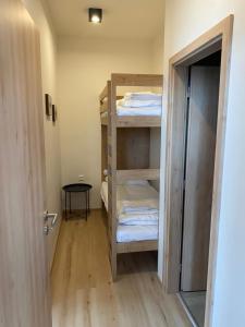 um quarto com um beliche e um quarto com uma porta em Apartman X12, Hillside em Dolný Kubín