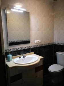 PuentecesuresにあるÁtico O Rialのバスルーム(洗面台、トイレ、鏡付)
