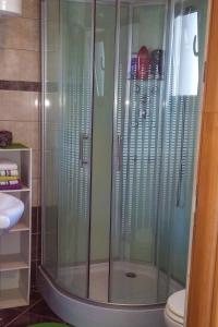 a shower with glass doors in a bathroom at Apartments by the sea Martinscica, Cres - 14334 in Martinšćica