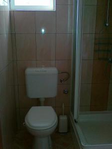 une petite salle de bain avec toilettes et douche dans l'établissement Apartments by the sea Sevid, Trogir - 14337, à Marina 20 autres photos