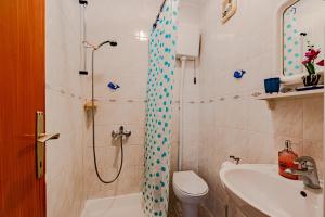 y baño con ducha, aseo y lavamanos. en Apartments and rooms with parking space Mali Ston (Peljesac) - 14434, en Mali Ston