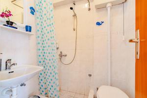 een badkamer met douche, toilet en wastafel bij Double Room Mali Ston 14434a in Mali Ston
