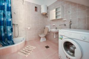 a bathroom with a washing machine and a toilet at Holiday house with a parking space Kustici, Pag - 14438 in Zubovići