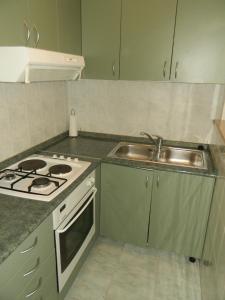 eine Küche mit Spüle und Herd oberen Backofen in der Unterkunft Apartment Povlja 14399c in Povlja + 14 Fotos