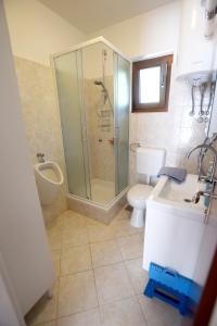 uma casa de banho com um chuveiro, um WC e um lavatório. em Holiday house with a parking space Seline, Paklenica - 16318 em Starigrad-Paklenica