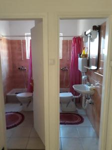 ein Badezimmer mit 2 WCs und einem Waschbecken in der Unterkunft Apartments by the sea Selce, Crikvenica - 16375 in Selce