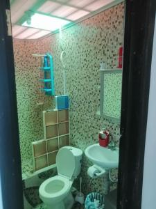 ein Bad mit einem WC und einem Waschbecken in der Unterkunft ApartaRefugio EL RETIRO VERDE 2 in Leticia
