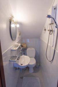 W łazience znajduje się toaleta, umywalka i prysznic. w obiekcie Hydrangea w mieście Hydra