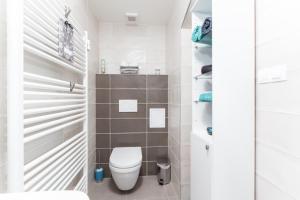 a small bathroom with a toilet and a shower at Private Studio By Prague Hosts in Prague
