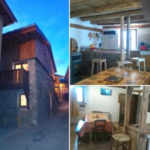 two pictures of a house with a table and a kitchen at PICTAVE in Saint-Marcel