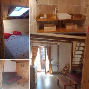 two pictures of a room with a bed and a loft at PICTAVE in Saint-Marcel