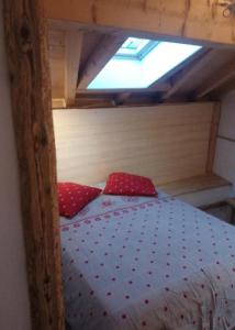 a bed with two red pillows in a room at PICTAVE in Saint-Marcel