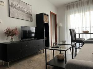 una sala de estar con TV en un armario en Apartamento Ciudad Jardín con PARKING, en Córdoba