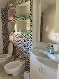 een witte badkamer met een wastafel en een toilet bij ARG Villa Sarajevo in Sarajevo