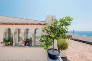 a building with plants in front of the ocean at La Vecchia Portineria in Cetara