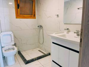 a bathroom with a toilet and a sink at Dhermi Village Apartments in Dhërmi +26 photos