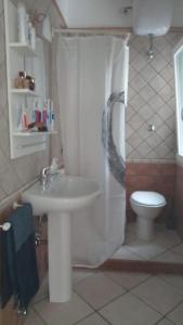 bagno con doccia, lavandino e servizi igienici di GLADOMUS - Splendida nel cuore della pineta a Pulsano