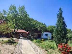 una entrada que conduce a una casa y árboles en Dumbrava Minunată, en Peşteana