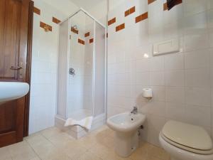 a bathroom with a shower and a toilet and a sink at Domus Garden in Olbia