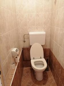 W pokoju znajduje się łazienka z białą toaletą. w obiekcie Arena stožice rooms w Lublanie