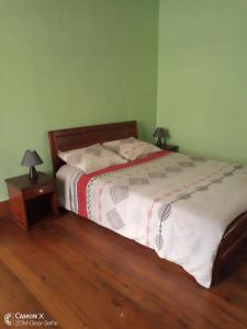 a bedroom with a bed with two night stands and two lamps at Le Manoir in Antananarivo
