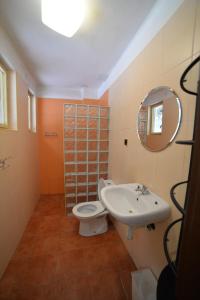 Dobronice的住宿－Kemp na Staré papírně，一间带卫生间、水槽和镜子的浴室
