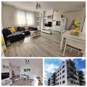 two pictures of a living room and a apartment at Apartment MRVICA near the Zagreb Airport in Velika Gorica