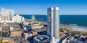 an aerial view of a city and the ocean at Boardwalk Resorts at Atlantic Palace in Atlantic City