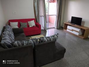 a living room with a couch and a tv at Amplio y cómodo apartamento con bella vista en pleno centro in Ciudad del Este