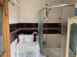 uma casa de banho com uma cabina de duche e uma banheira em Kabil House em Rize