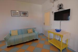 un soggiorno con divano e TV di Apartments by the sea Tkon, Pasman - 16589 a Tkon (Tuconio)