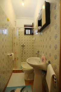 uma casa de banho com um lavatório, um WC e um chuveiro em Apartments with a parking space Supetar, Brac - 16807 em Supetar