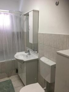 biała łazienka z toaletą i umywalką w obiekcie Apartments with WiFi Vinkovci, Slavonija - 16805 w mieście Vinkovci