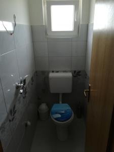 bagno con servizi igienici e sedile blu di Holiday house with a parking space Ljubac, Zadar - 16964 a Ljubač