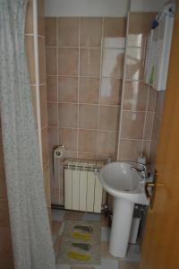 a small bathroom with a sink and a toilet at Rooms with a parking space Brod Moravice, Gorski kotar - 16921 in Brod Moravice