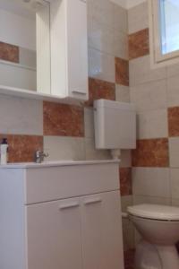 La salle de bains est pourvue de toilettes et d'un lavabo. dans l'établissement Apartments by the sea Prizba, Korcula - 16900, à Prižba