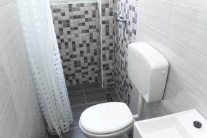 ein weißes Bad mit einem WC und einer Dusche in der Unterkunft Apartments with a parking space Sveti Filip i Jakov, Biograd - 16708 in Sveti Filip i Jakov