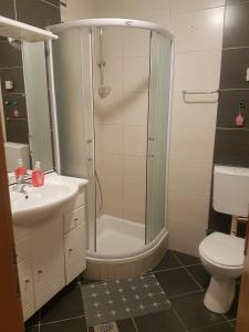 y baño con ducha, lavabo y aseo. en Apartments by the sea Sevid, Trogir - 16802, en Marina