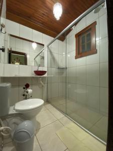ein Bad mit einem WC und einer Glasdusche in der Unterkunft Pouso da Olimpia in Tiradentes